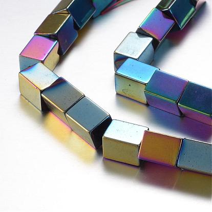 Electroplate Magnetic Synthetic Hematite Bead Strands, Grade A, Cuboid