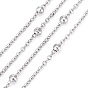 304 Stainless Steel Cable Chains, Satellite Chains, with Round Beads, Soldered, Flat Oval