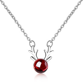 Red Pomegranate Deer Antler Necklace - Simple and Sweet Clavicle Chain.