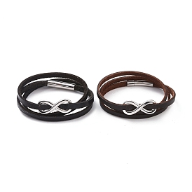 Bracelet enroulé à trois couches en cordon de cuir avec 304 fermoirs magnétiques en acier inoxydable, bracelet punk perlé infini pour hommes femmes