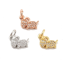 Sheep Brass Micro Pave Clear Cubic Zirconia Charms, with Jump Rings, Cadmium Free & Lead Free