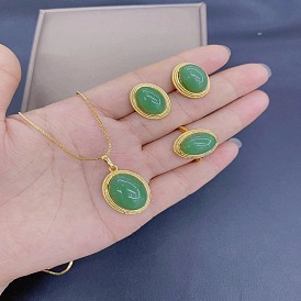 Handmade Ethnic Style Retro Inlaid Natural Stone Necklace Set with Jade, Anti-fading Plating - 15 Words or Less