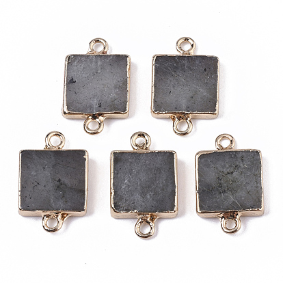 Natural Gemstone Links Connectors, with Edge Golden Plated Iron Loop, Square
