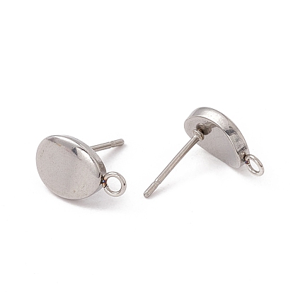 201 Stainless Steel Stud Earring Findings, with 304 Stainless Steel Pins and Horizontal Loops, Oval
