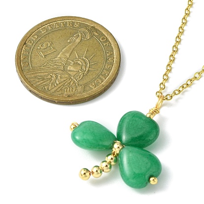 Collier avec pendentif en jade naturel de malaisie, trèfle de la saint-patrick, avec chaînes en acier inoxydable