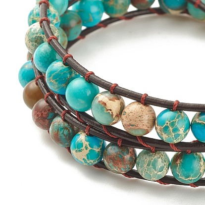 Round Natural Imperial Jasper(Dyed) Braided Wrap Bracelet, Gemstone Two Loops Bracelet for Women