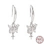 925 Sterling Silver Earring Hooks, with Clear Cubic Zirconia, Butterfly, for Half Drilled Beads