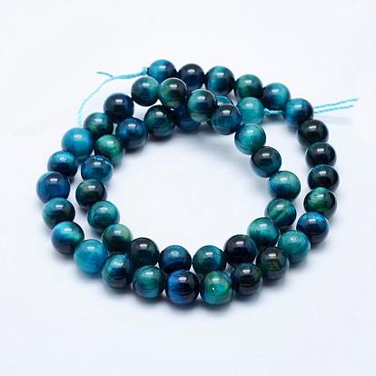 Natural Tiger Eye Beads Strands, Dyed & Heated, Round