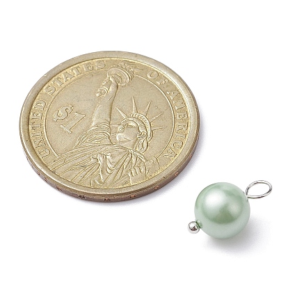 Shell Pearl Dyed Round Charms, with Platinum Plated Brass Loops