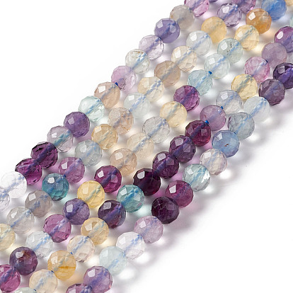 Natural Fluorite Beads Strands, Faceted, Round