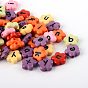Opaque Acrylic Flower Horizontal Hole Letter Beads, Random Mixed Letters