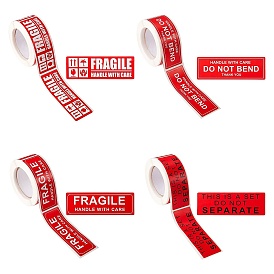 4Roll 4 Style Self-Adhesive Paper Warning Tag Stickers, Rectangle with Word FRAGILE HANDLE WITH CARE Stickers Labels, for Shipping and Packing