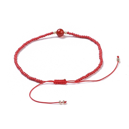 Nylon Thread Braided Anklets, with Natural/Synthetic Gemstone Beads and Glass Seed Beads