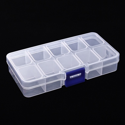 Plastic Bead Storage Container, 10 Compartment Organizer Boxes, Rectangle