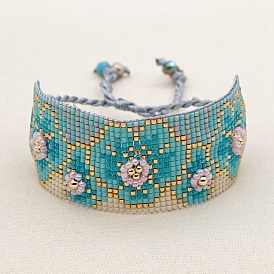 Amitié fleur métier à tisser motif perles de rocaille bracelets pour femme, nylon réglable bracelets cordon tressé de perles