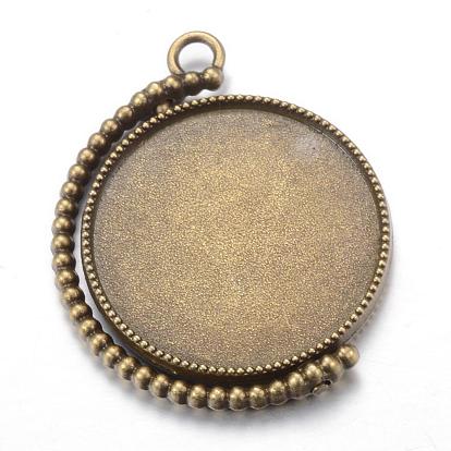 Rotatable Tibetan Style Alloy Pendant Cabochon Settings, Cadmium Free & Lead Free, Double-sided Tray, Flat Round