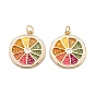 Brass Enamel Pendants, with Jump Rings, Long-Lasting Plated, Flat Round, Colorful