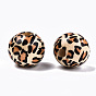 Printed Natural Wooden Beads, Round with Leopard Print Pattern