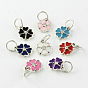 Enamel Style Flower Alloy Rhinestone Charms, with Iron Findings, Antique Silver