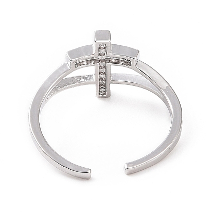 Латунные микро проложить кубического циркония кольца, открытое кольцо манжеты, кольцо с религиозным крестом для женщин