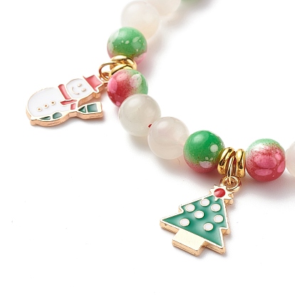 Christmas Tree & Snowflake & Snowman Charm Bracelet, Round Moonstone & Resin Braided Adjustable Bracelet for Women