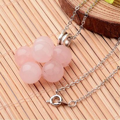 Flower Natural Gemstone Pendant Necklaces, with Brass Cable Chains, 18.11 inch 