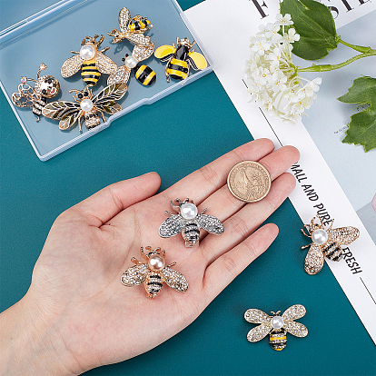 Broches abeilles en alliage nbeads, avec strass et perles en plastique