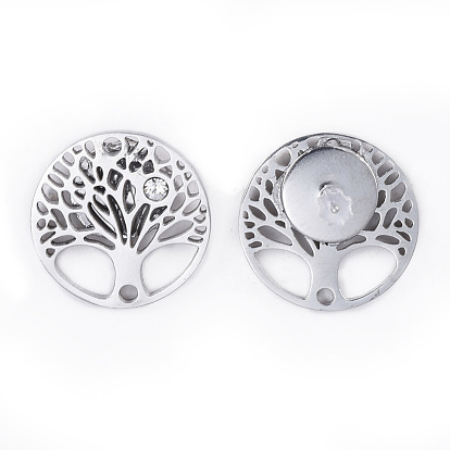 Pendentifs en acier inoxydable ensembles de bijoux, avec zircons, plat et circulaire avec arbre de vie