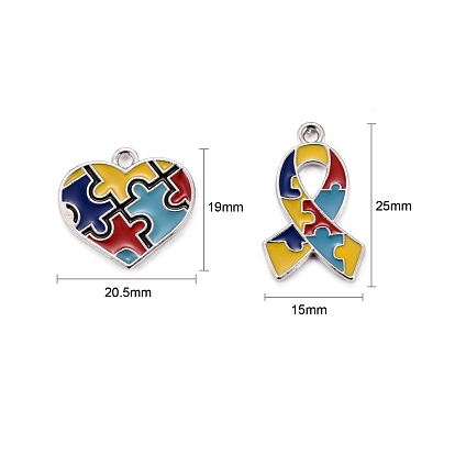 8 шт 2 подвески из эмалевого сплава, лента и сердце, с головоломкой аутизм символ, красочный