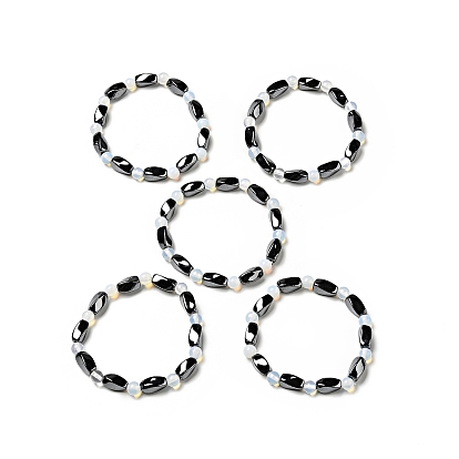Gemstone Stretch Bracelets, with Non Magnetic Synthetic Hematite Beads and Elastic Cord, 50mm