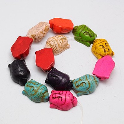 Synthetic Turquoise Beads Strands, Dyed, Buddha, 29x20x13mm, Hole: 1mm, about 90pcs/1000g