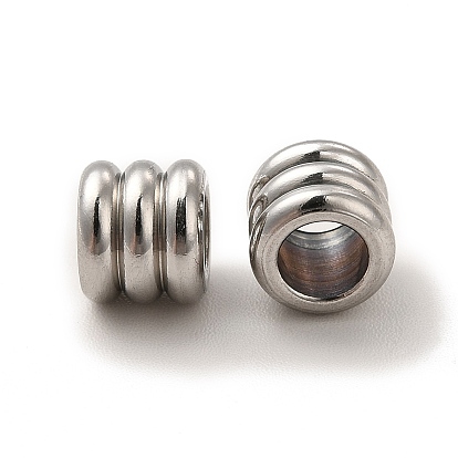 201 acier inoxydable perles européennes, Perles avec un grand trou   , Perles rainurées, colonne