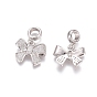 Brass Micro Pave Cubic Zirconia European Dangle Charms, Large Hole Pendants, Bowknot, Clear