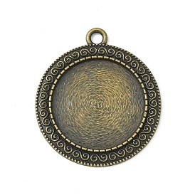 Supports pendentif en alliage de zinc cabochon de style tibétain, sans cadmium et sans plomb, plateau rond plat: 25 mm de diamètre, 39x34.5x2 mm, Trou: 3mm