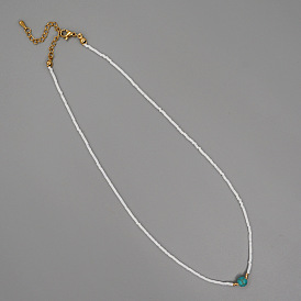 Bohemia Style Glass Seed Bead and Turquoise Beaded Necklaces for Women, with Stainless Steel Findings