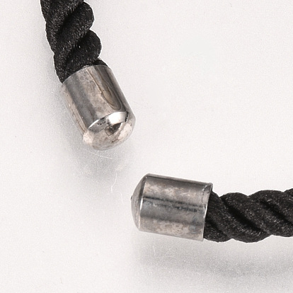 Fabricación de pulsera de cordón de nylon, con fornituras de latón, larga duración plateado, pulseras deslizantes, plano y redondo