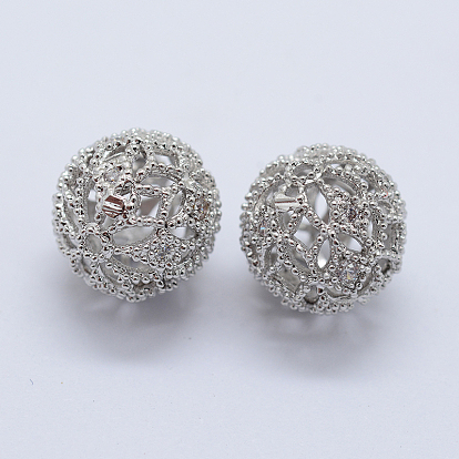 Perles de cubes zircone en laiton , ronde, 12mm, Trou: 1mm