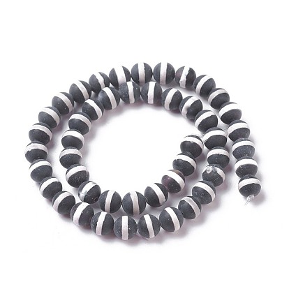 Brins de perles d'agate dzi à motif rayé tibétain naturel, givré, ronde