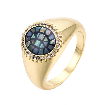 Овальное кольцо из натуральной раковины морского ушка/пауа с прозрачным кубическим цирконием, толстое кольцо из настоящей позолоченной латуни 18k для женщин, без никеля 