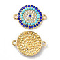 Rack Plating Alloy Rhinestone Connector Charms, with Resin, Flat Round Links, Golden