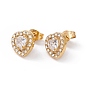 Cubic Zirconia & Rhinestone Heart Stud Earrings, 304 Stainless Steel Jewelry for Women