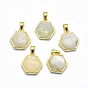 Natural Gemstone Pendants, with Golden Tone Brass Findings, Hexagon, Faceted