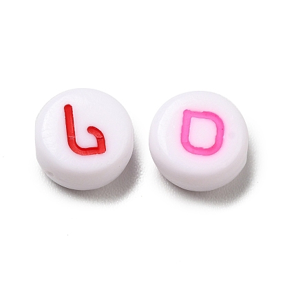 Perles d'émail acrylique rondes plates opaques, lettre mixte
