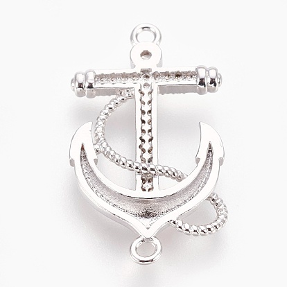 Brass Micro Pave Cubic Zirconia Links, Lead Free & Cadmium Free & Nickel Free, Long-Lasting Plated, Anchor, Clear