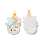 Translucent Resin Cabochons, with Glitter Powder, Unicorn with Bowknot