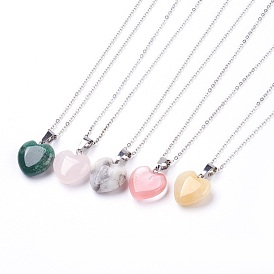Colliers pendants en pierres précieuses naturelles et synthétiques, avec des chaînes en laiton, cœur
