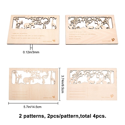 Carte postale en bois de gorgecraft, avec motif de voeux animal et mot, rectangle