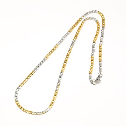 Ion Plating(IP) 304 Stainless Steel Curb Chain/Twisted Chain Necklaces, with Lobster Claw Clasps