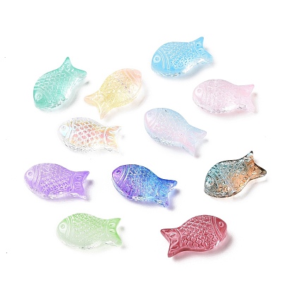 Transparent Spray Painted Glass Beads, Fish