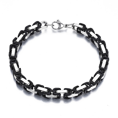 Two Tone 201 Stainless Steel Byzantine Chain Bracelet for Men Women, Nickel Free